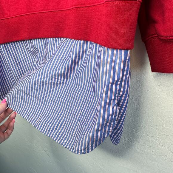 Sandro Two in One Red Blue Twofer Hooded Sweatshirt Tunic Hoodie Top 4 Small - Picture 10 of 16